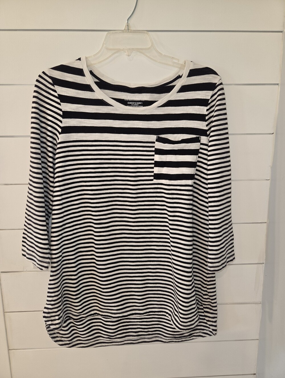 Chico's Black & White Striped Scoop Neck Top